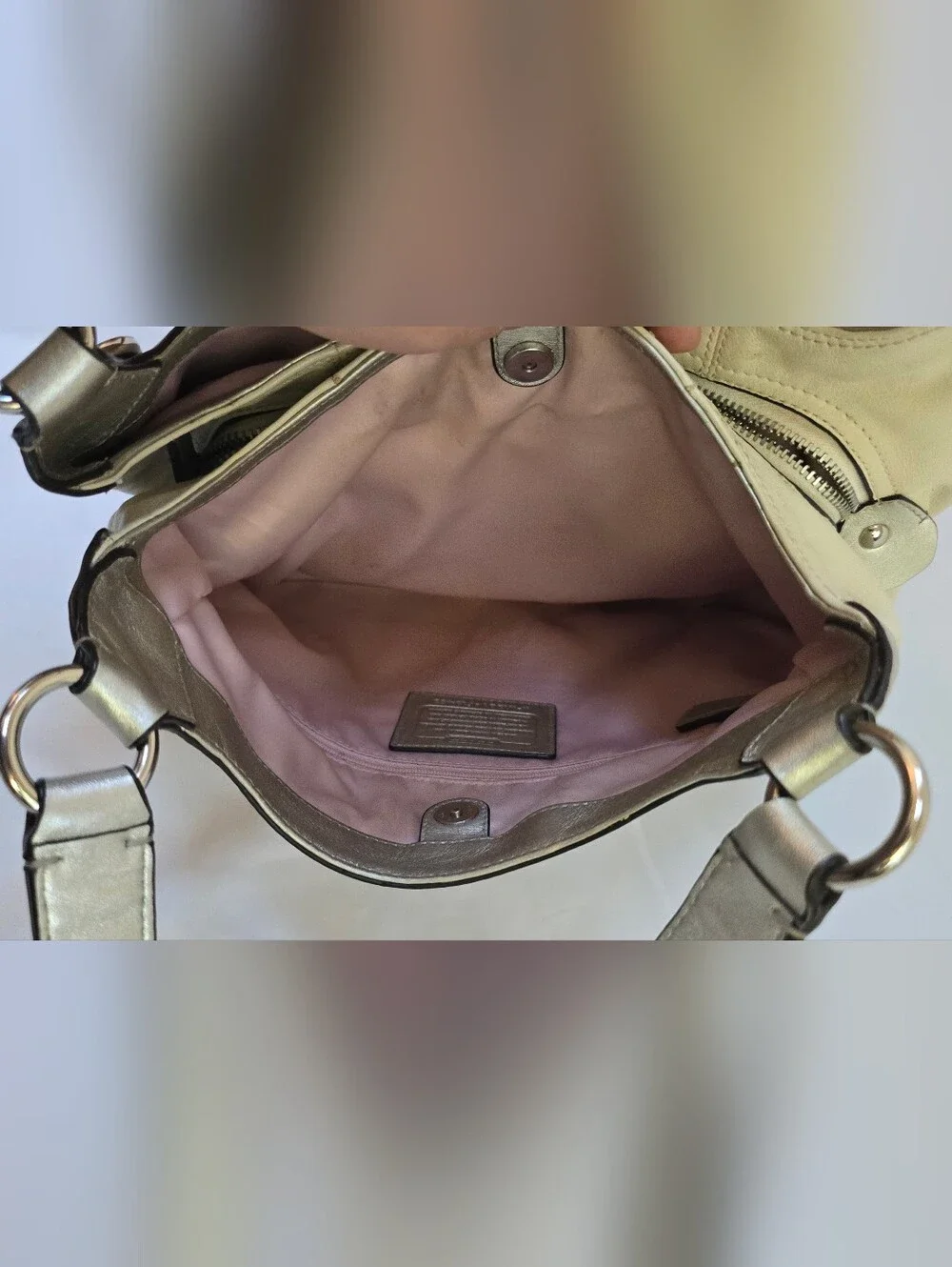 Coach Soho Lynn F19453 Cream Metallic Leather Hobo Bag Y2K